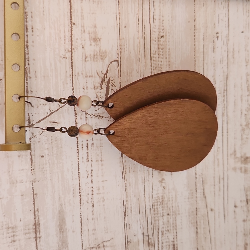 Handmade Wood & Stone Earrings